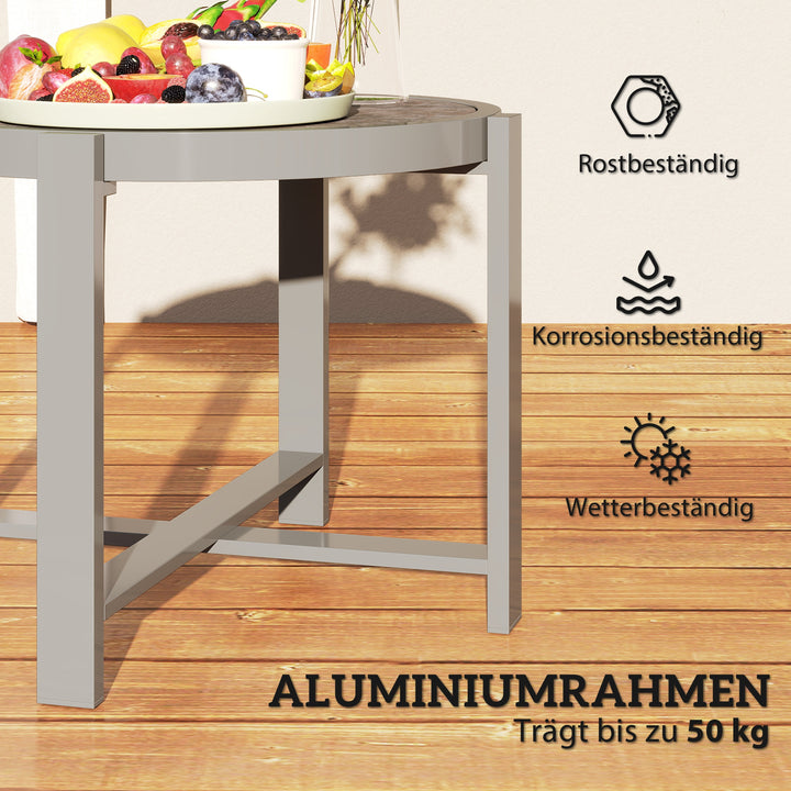 Sidebord havebord rundt vejrbestandigt aluminiums balkonbord med marmorlook grå