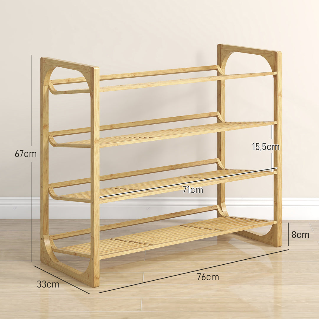 Skohylde i bambus, 15,5 cm hyldehøjde, ventileret lameldesign, 76 x 33 x 67 cm, naturlig trælook