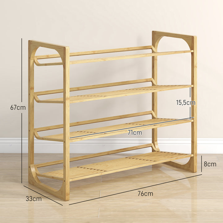 Skohylde i bambus, 15,5 cm hyldehøjde, ventileret lameldesign, 76 x 33 x 67 cm, naturlig trælook