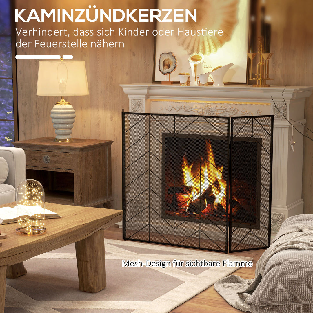 Gnistbeskyttelse til pejse, elegant gnistfanger, foldbar, belagt, sort, 135 x 85 cm