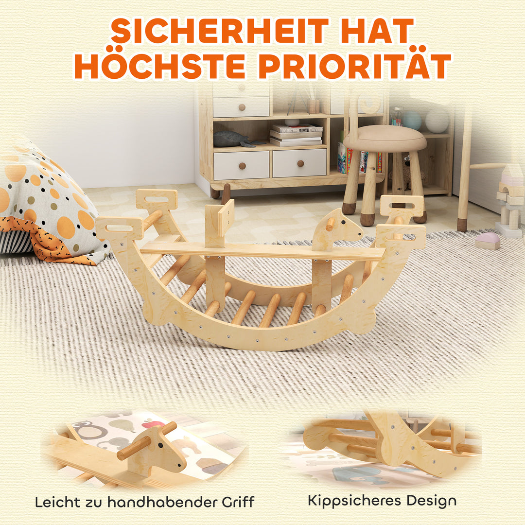 Montessori indendørs klatrestativ, 2-i-1 træklatrebue, til børn 2-4 år, 110x52x45 cm, naturtræ