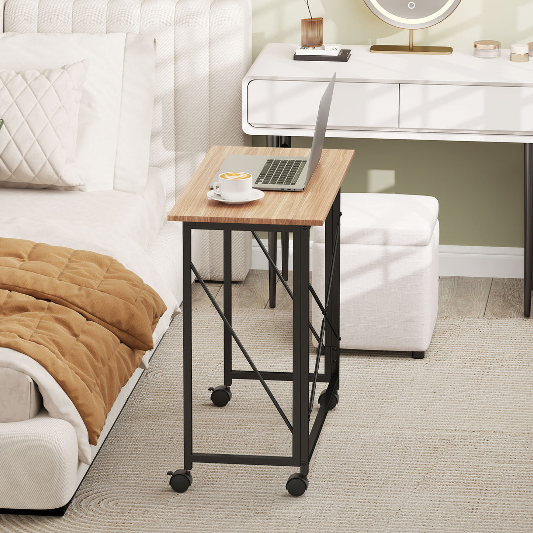 Klapbord med hjul, pladsbesparende, stål, mdf, eg