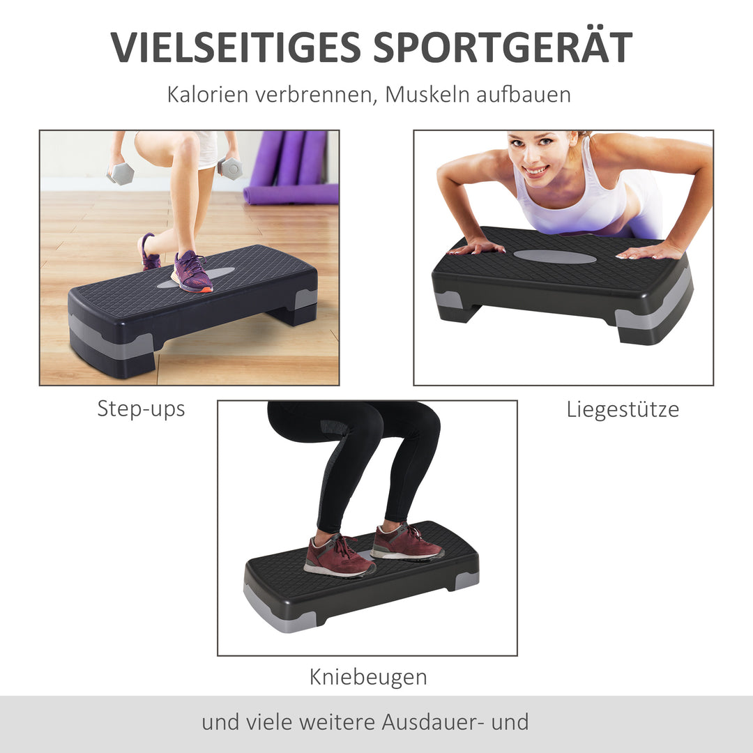 Stepper aerobic fitness home trainer stepper 2-trins højdejusterbar (10/15 cm) egnet til hjemme- og kontorbrug sort+grå 68 x 29 x 15 cm