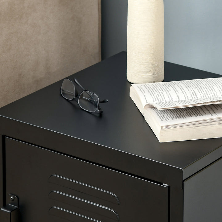 Natbord, sidebord med justerbar hylde, dør, natbord til soveværelse, stue, metal, sort, 50 x 40 x 47,5 cm