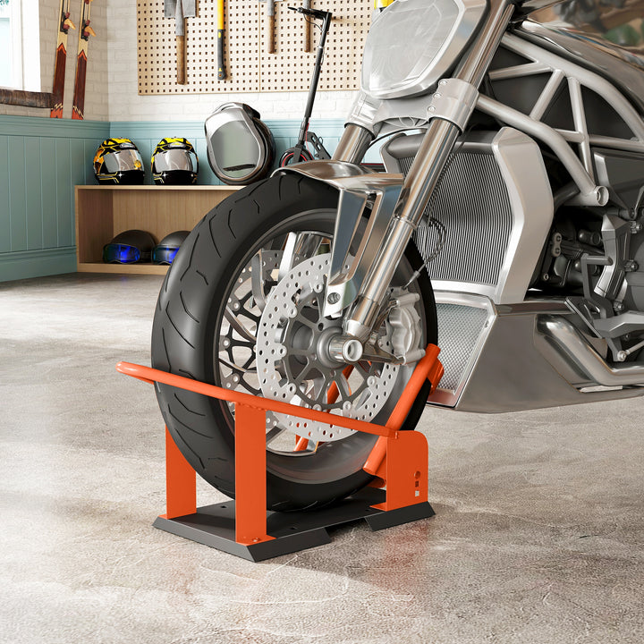 Motorcykelstativ til 15-21", 381-533,4 mm forhjul, justerbar motorcykelvippe, 816,5 kg lasteevne, orange