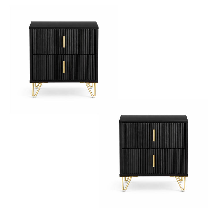 Sengeborde, sæt med 2 styks, natbord med 2 skuffer, moderne sidebord til soveværelse, B40 x T40 x H47 cm, sort