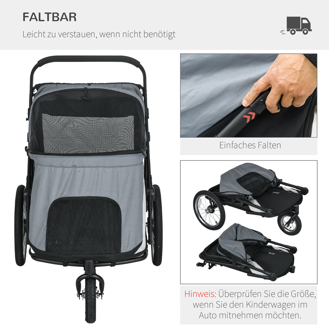 Hundevogn, foldbar, sammenklappelig, med liggepude, stålramme, grå/sort