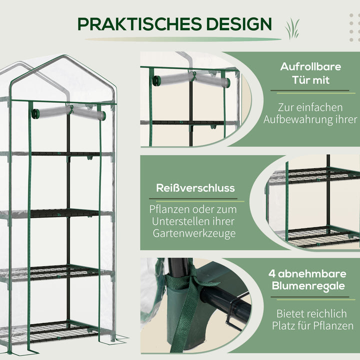 Foliedrivhus, drivhus, minidrivhus, plantehus, kold ramme, 4 hylder, 70 x 50 x 160 cm, transparent