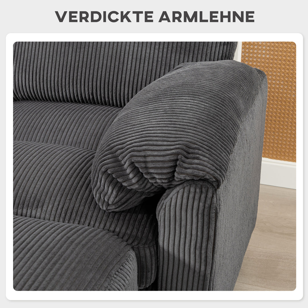 Hjørnesofa, U-formet sofa, sofa med fjederbetræk, polstrede armlæn, bevægelig puf, corduroy, 292x224x85 cm, mørkegrå
