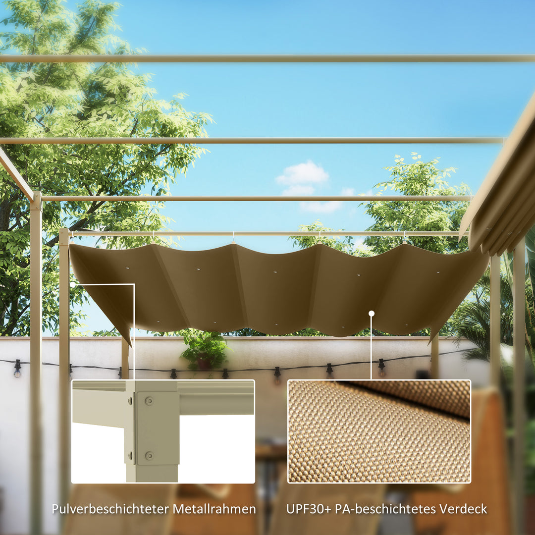3 x 3 m havepergola med udtrækkeligt tag, pavillon, skyggemarkise, UPF30+, khaki