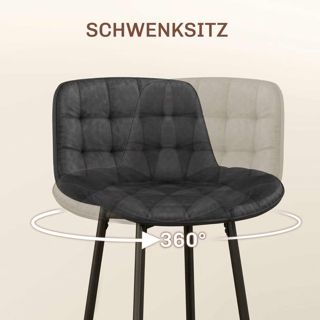 Barstole sæt med 2, smukt quiltet, betræk af kunstlæder, 98 cm, op til 120 kg, antracit