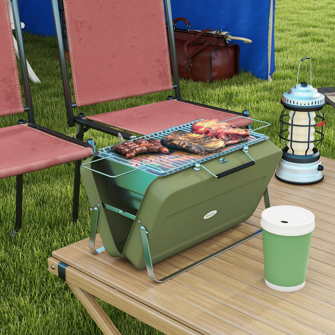 Bærbar kulgrill, mini-kulgrill, foldbar, med kulbakke og askeopsamler, metalhus, grøn