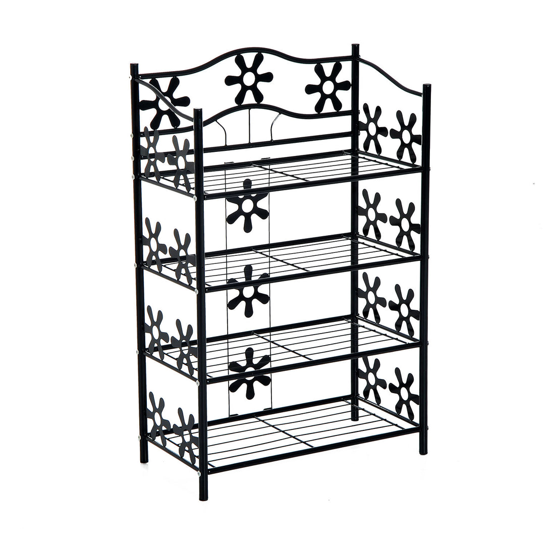 Lille skohylde, pladsbesparende blomsterhylde, plantestativ, fritstående hylde, 4 etager, metal, sort, 59,5 x 30 x 92 cm
