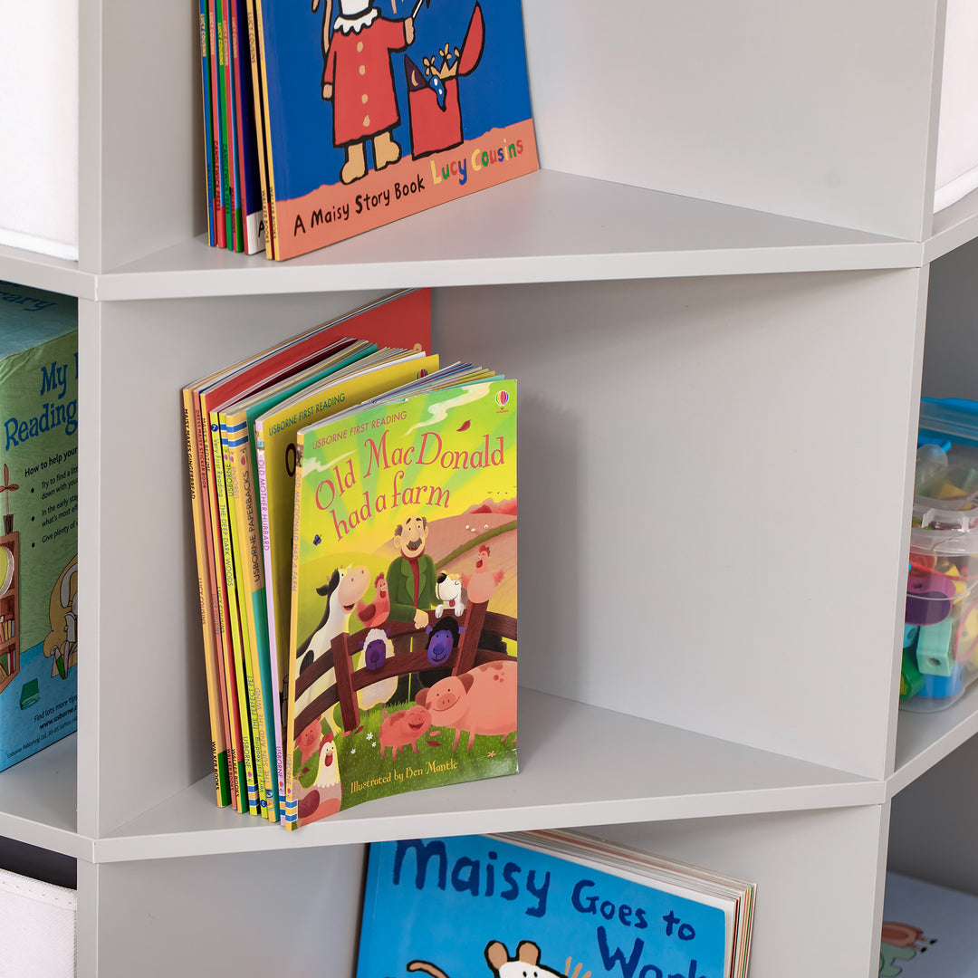 Opbevaringshylde til børn, 3 non-woven skuffer, mdf, anti-tip, grå