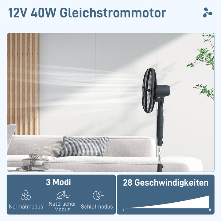 Stille piedestalventilator med fjernbetjening, 3 tilstande, 28 hastigheder, myggenet og oscillation, sort