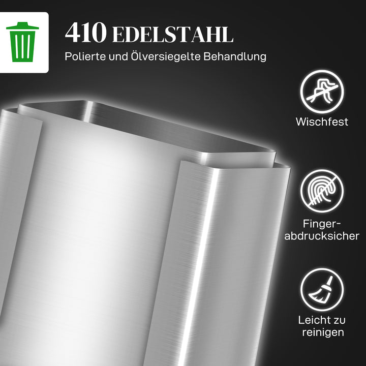 Skraldespand med 2 x 20L rum, soft-close låg, fingeraftrykssikker, rustfrit stål, sølv