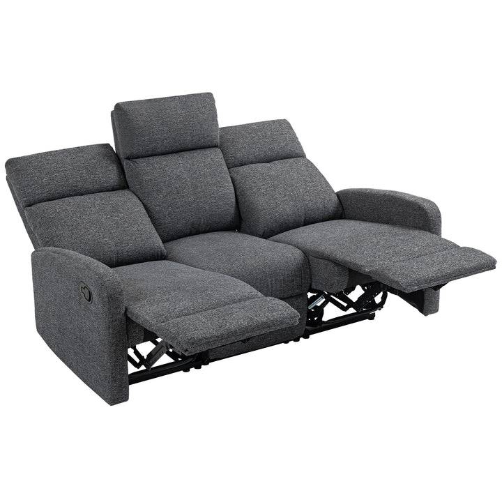 3-personers sofa, individuelt justerbare ryglæn, fodstøtte, stofbetræk, metal, grå
