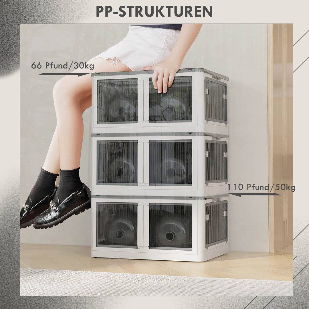 Opbevaringskasse, sammenklappelig opbevaringskurv med støvdæksel, 60 cm x 42 cm x 34 cm, hvid + grå