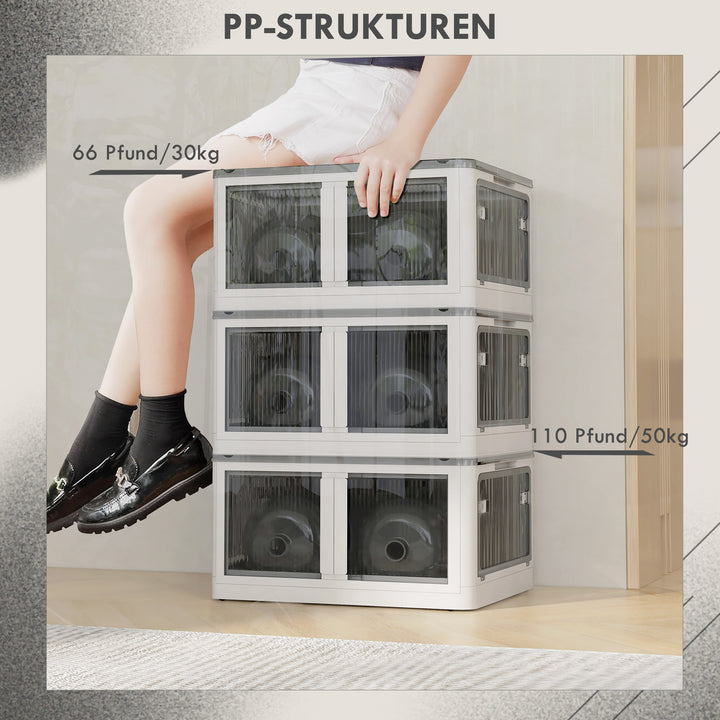 Opbevaringskasse, sammenklappelig opbevaringskurv med støvdæksel, 60 cm x 42 cm x 34 cm, hvid + grå