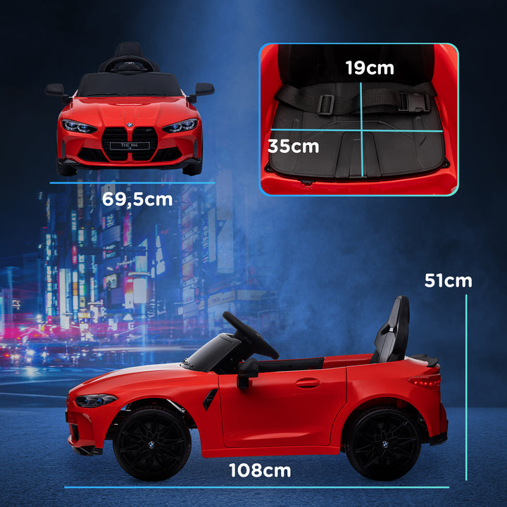 BMW M4 elektrisk børnebil, med lyd og lys, 3-5 km/t, inklusive fjernbetjening, til alderen 3-5, rød