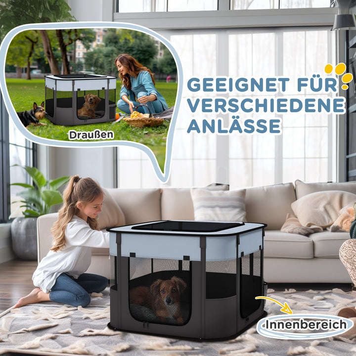 Sammenklappelig kæledyrs legegård med opbevaringspose til hvalpe og killinger, indendørs og udendørs, grå