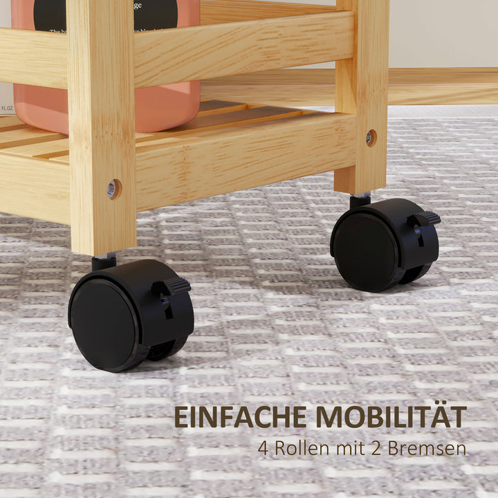 Serveringsvogn, 3 niveauer, lamelhylder, faldsikring, bambus, 55 x 20 x 75 cm