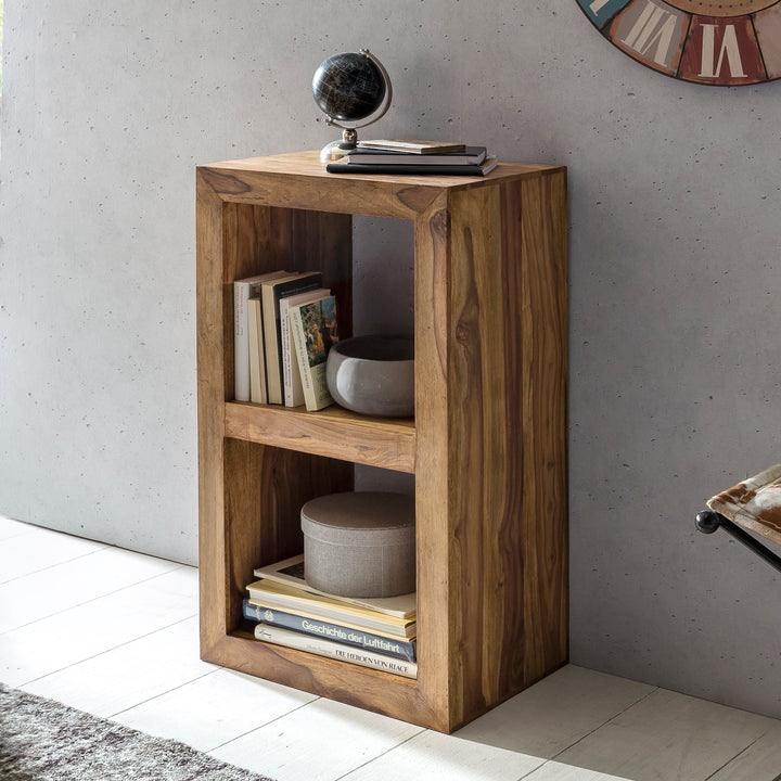 Fritstående hylde i massivt sheeshamtræ, 88 cm høj, 2 hylder, designer træhylde, naturprodukt, sidebord, landlig stil