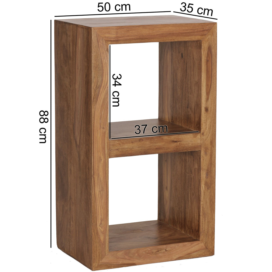 Fritstående hylde i massivt sheeshamtræ, 88 cm høj, 2 hylder, designer træhylde, naturprodukt, sidebord, landlig stil