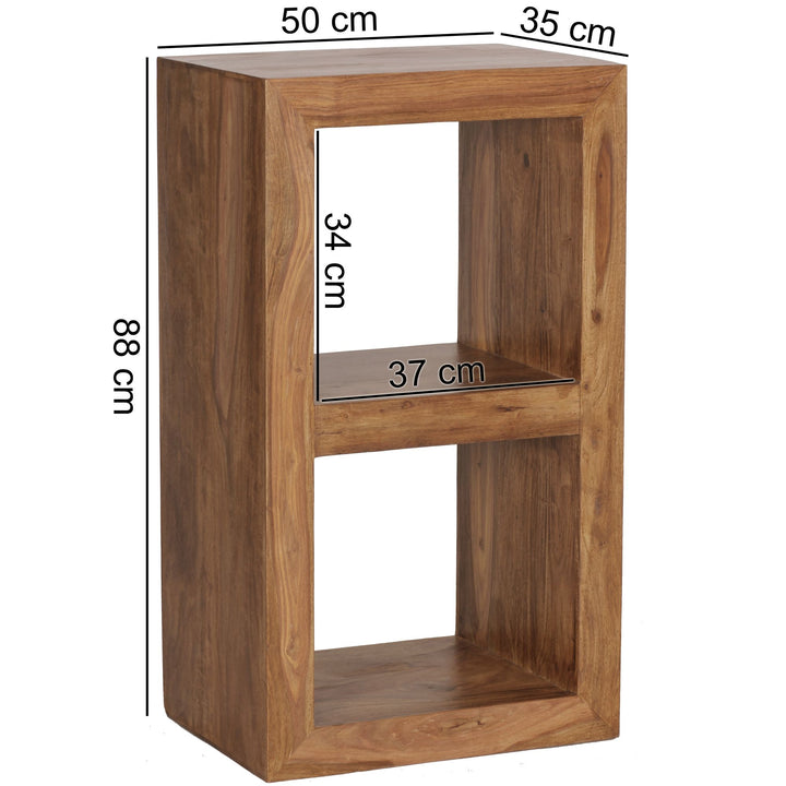 Fritstående hylde i massivt sheeshamtræ, 88 cm høj, 2 hylder, designer træhylde, naturprodukt, sidebord, landlig stil