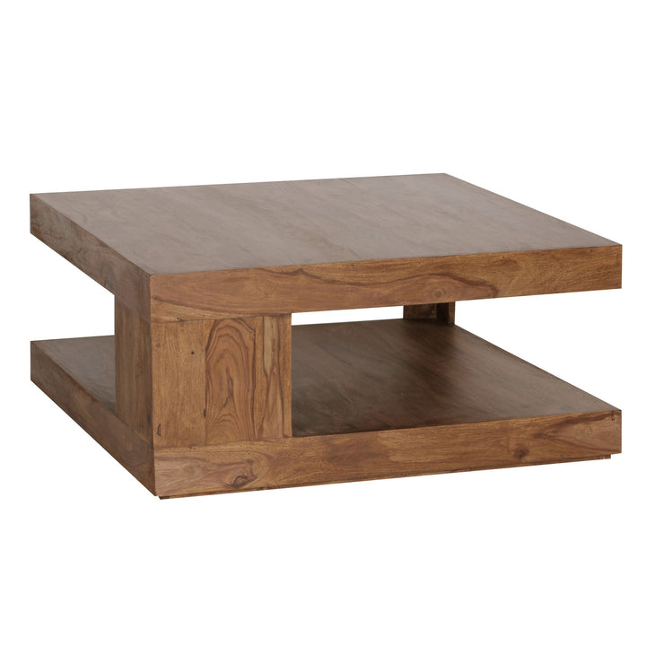 Massivt sheesham sofabord 90 cm Design sofabord mørkebrunt landligt bord