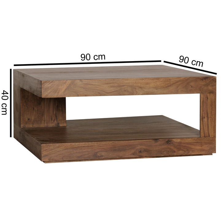 Massivt sheesham sofabord 90 cm Design sofabord mørkebrunt landligt bord