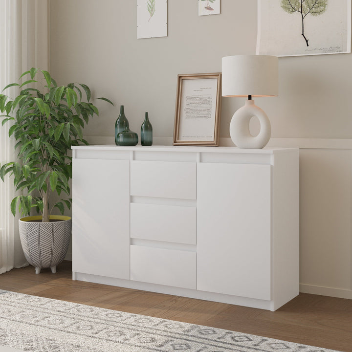 MIKEL - Kommode med 3 skuffer - mat hvid H75cm B120cm D35cm