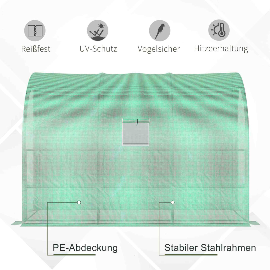 Drivhus, havedrivhus med plastikdæksel, uv-bestandigt, 3 etager, lynlåsdøre, grøn