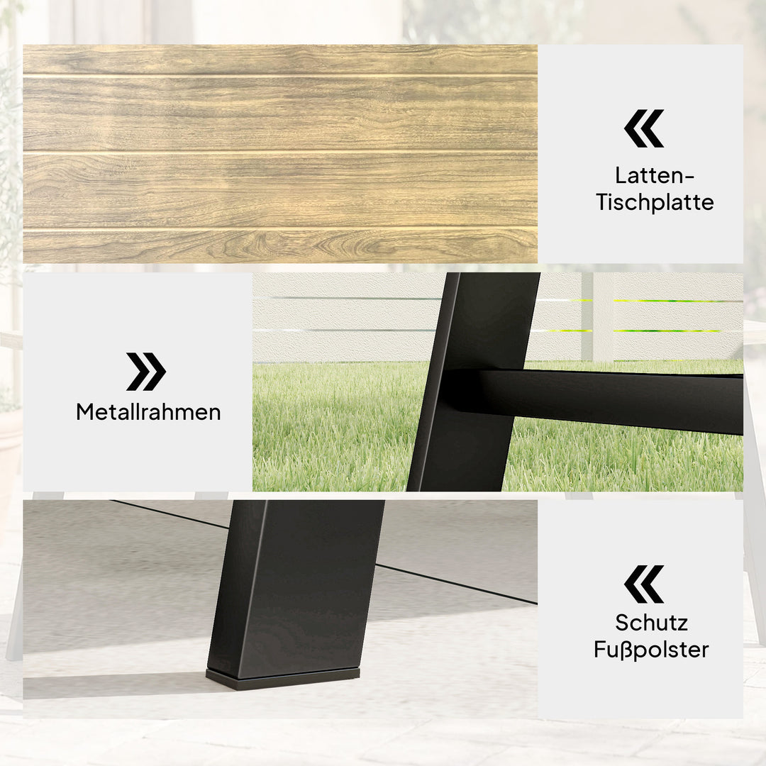 Udendørs sofabord, rektangulært metal sidebord med bordplade i trælook, 100 x 55 cm, brun