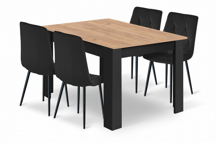 Sæt med NP bord 120x80cm Craft Black + 4 LIBRA sorte stole