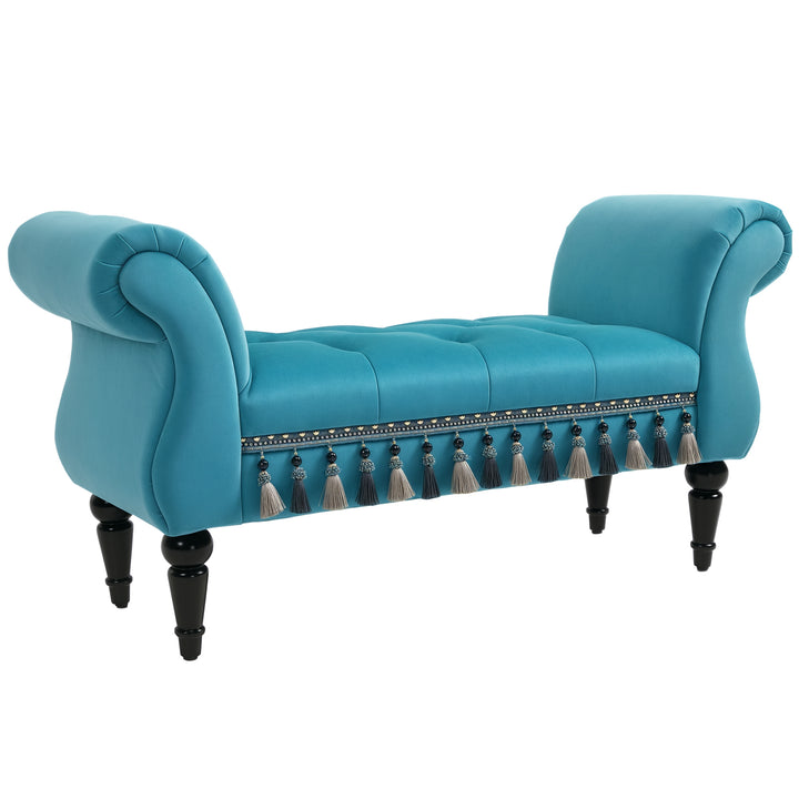 Polstret bænk, fløjlslook, luksuriøs sengebænk med træben, entrébænk til soveværelse, lasteevne op til 150 kg, blå, 117 x 40 x 58 cm