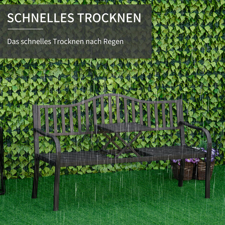 2-personers havebænk, robust parkbænk med udtrækkeligt bord, 240 kg lasteevne, terrassebænk med ryglæn og armlæn, havemøbler til terrasse, have, 150 x 58,5 x 90 cm, sort