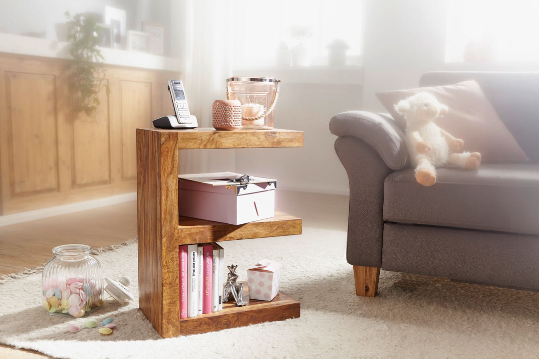 MUMBAI sidebord, massivt sheeshamtræ, E Cube, 60 cm højt, stuebord, brunt design, landlig stil, sofabord