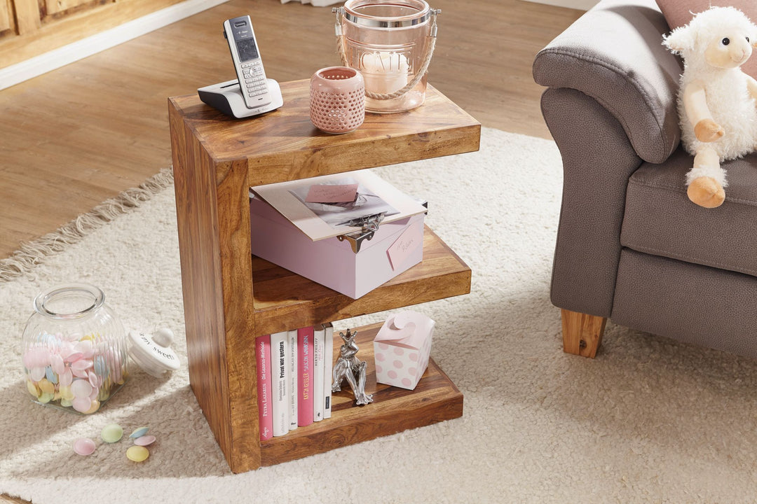 MUMBAI sidebord, massivt sheeshamtræ, E Cube, 60 cm højt, stuebord, brunt design, landlig stil, sofabord