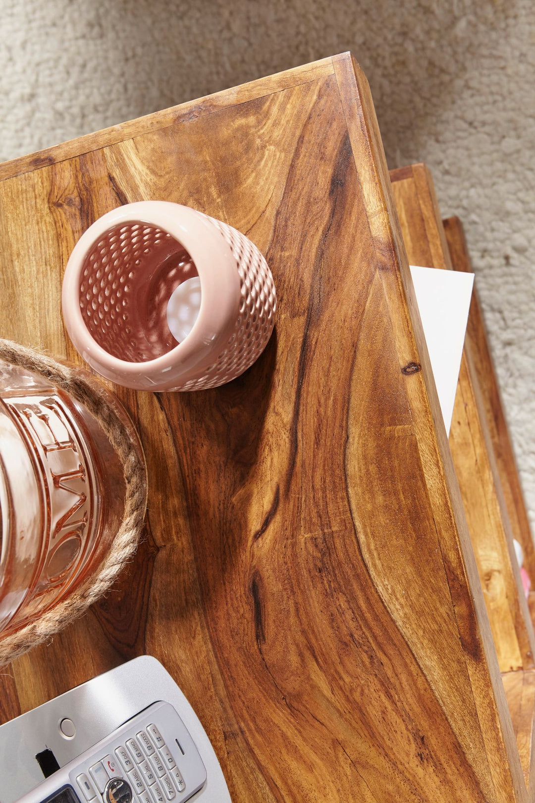 MUMBAI sidebord, massivt sheeshamtræ, E Cube, 60 cm højt, stuebord, brunt design, landlig stil, sofabord