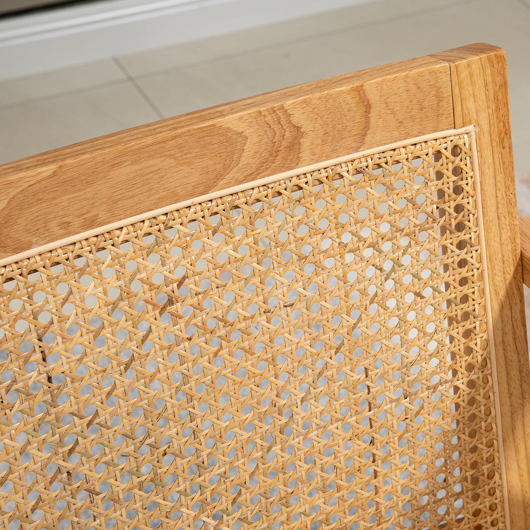 Eksotisk polstret stol, gummitræ, sædehynde med hørlook, 63l x 69b x 78h cm, cremehvid