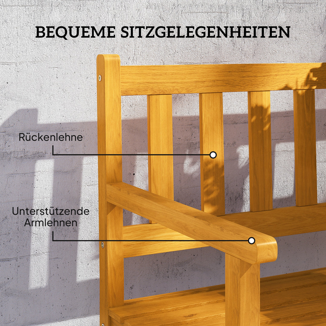 2-Personers havebænk i træ, vejrbestandig bænk med ryglæn og armlæn, 320 kg lasteevne, 149 x 56,5 x 89 cm, teaktræ