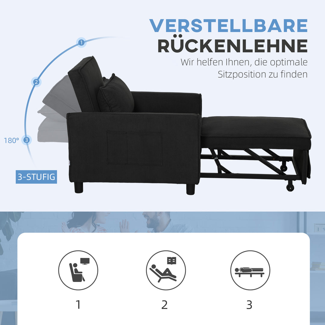 Lænestol, justerbar, 3 positioner, fløjlsbetræk, op til 120 kg, sort
