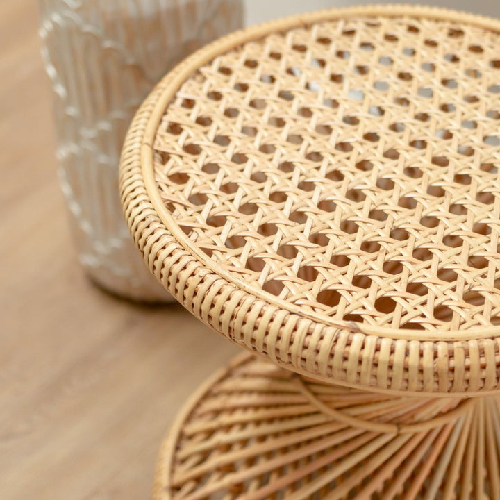 Sidebord i rattan | Sofabord | Rundt Sofabord LUHU Ø45 cm Beige