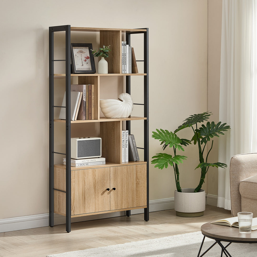 Reol / hylde til bøger og dekoration – sonoma eg / sort | moderne loftstil