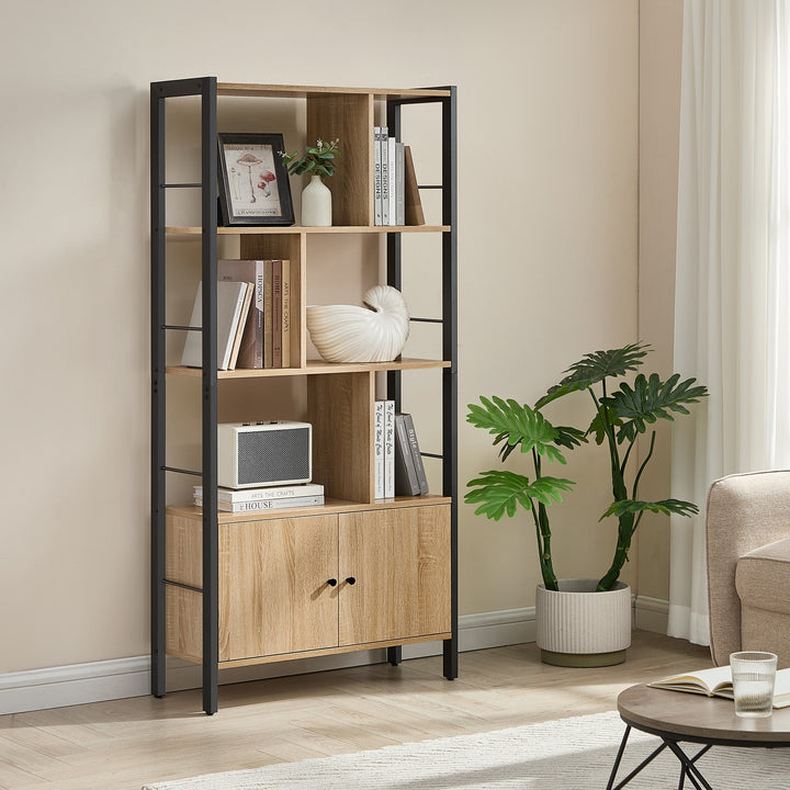 Reol / hylde til bøger og dekoration – sonoma eg / sort | moderne loftstil