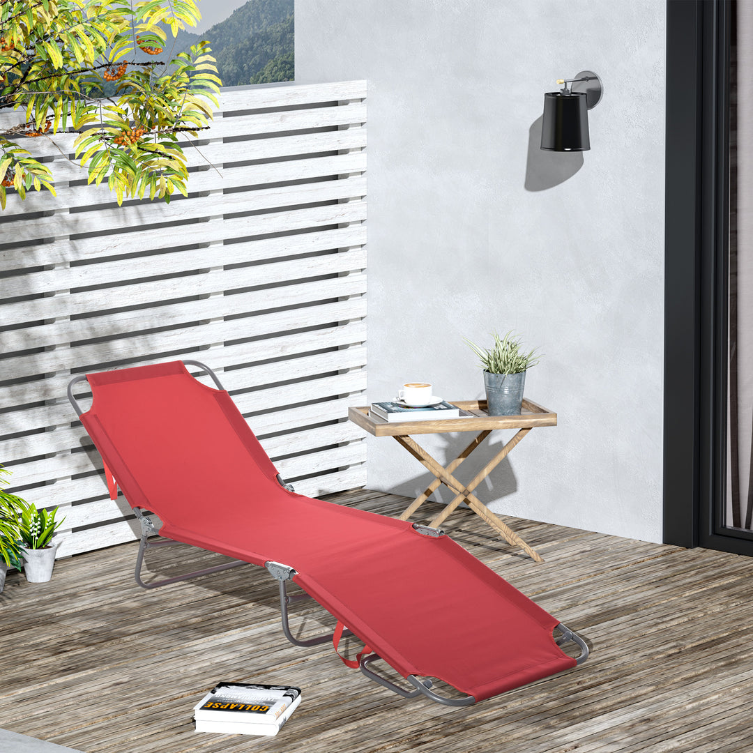Solseng, foldbar, justerbar ryglæn, rustfri metalramme, 187 x 55 x 24 cm, bordeaux