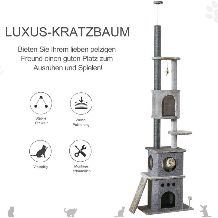 Kradsetræ lofthøjt klatretræ med kattelegetøj sisal plys lysegrå højdejusterbar 60 x 40 x 225-255 cm