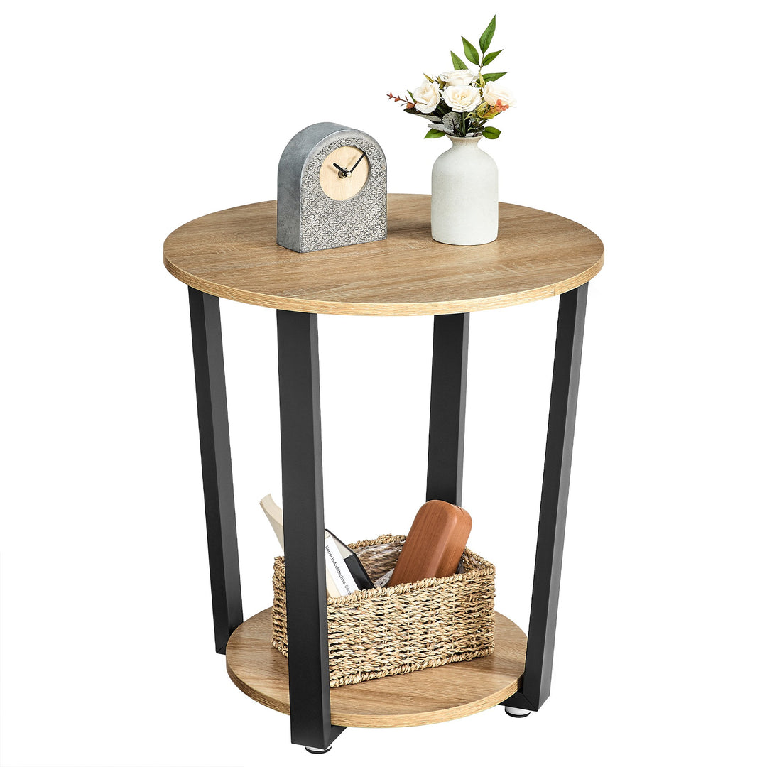 Rundt sidebord / sofabord – sonoma eg / sort | moderne loftstil