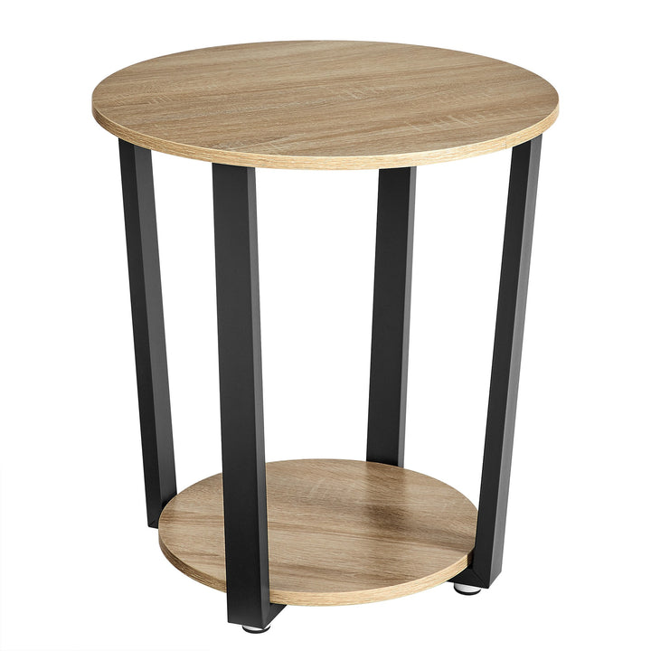 Rundt sidebord / sofabord – sonoma eg / sort | moderne loftstil